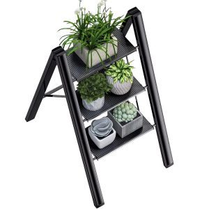 Escabeau acier 3 marches pliable avec fleurs Maroc